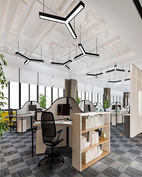 False ceiling used to improve the acoustics and appearance of an office