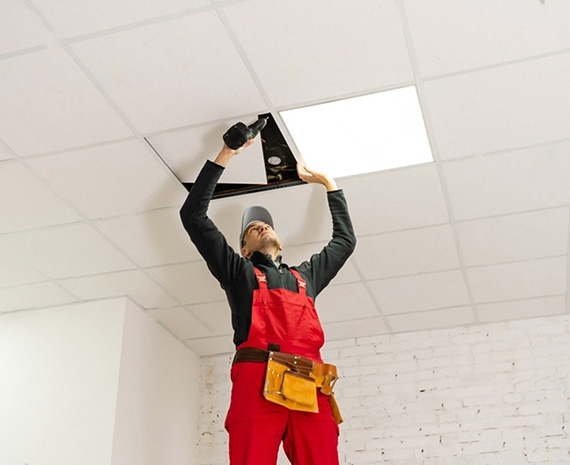 Image of a grid ceiling installed by Zau Interiors